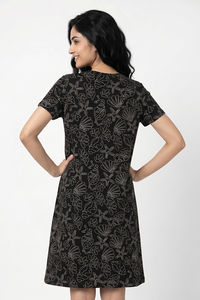 Zivame Sea Shell Knit Cotton Knee Length Nightdress - Black Beauty — thumbnail 3